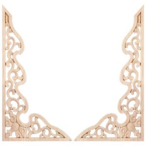 Wood Carved Corners Onlay Wooden Appliques 2 Pcs Beige Wood Frames Unpainted🐺